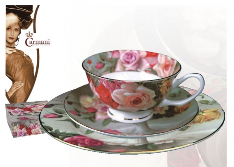 Filiżanka + talerzyk Carmani - kolekcja kwiat róży