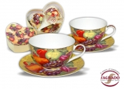 Komplet 2 filiżanek ze spodkiem w sercu - owoce